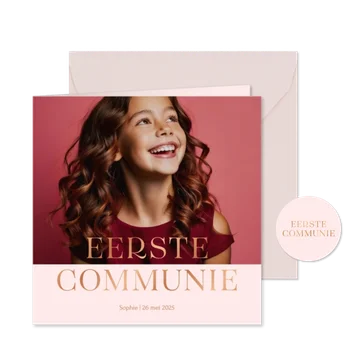Communie fotokaart uitnodiging met koperfolie